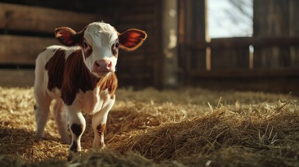 Cute Calf in a Barn