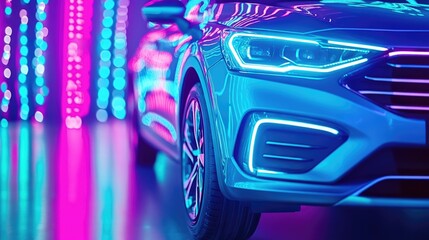 Futuristic car design with sleek features at modern dealership