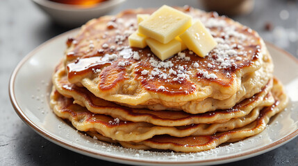 Buckwheat pancakes with butter and powdered sugar