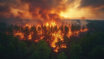 Forest Fire at Sunset