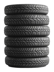 PNG Stack of six black tires on a white background