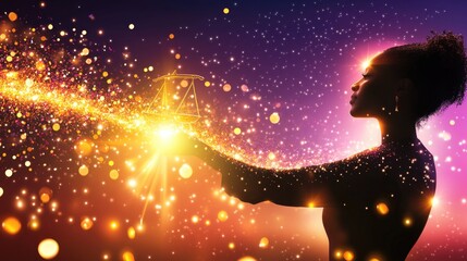 Symbolic representation of corruption and justice chaos with scales and light effects