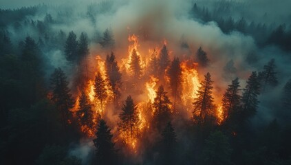 Fototapeta premium Forest Fire Aerial View