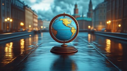 Independence day celebration in finland with chaotic cityscape and globe in focus