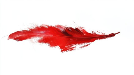 Vibrant red feather, artistic brush strokes, white isolated background.