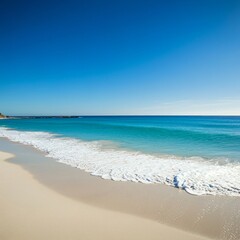 Fototapeta premium Relaxing beach scene with white sand, turquoise water, and gentle waves