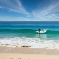 Relaxing beach scene with white sand, turquoise water, and gentle waves