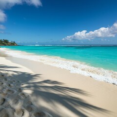 Fototapeta premium Relaxing beach scene with white sand, turquoise water, and gentle waves