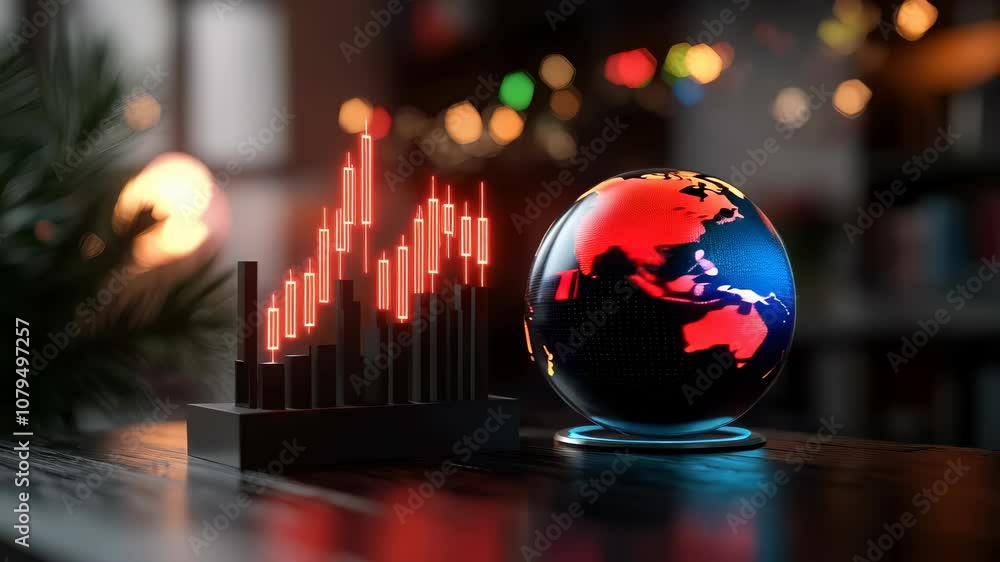 Aufkleber glowing globe and bar graph data visualization of global finance trends and economy insights