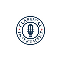Classical Guitar Head Logo Design Suitable For Music Club,Guitarist,And Musician Symbol
