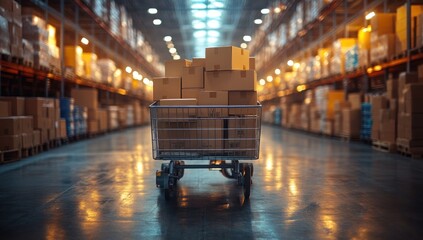 Cart full of Boxes in a Warehouse