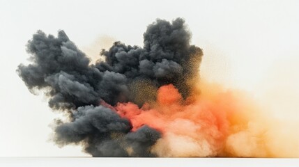 A dramatic explosion of colorful smoke billowing against a light background.
