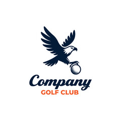 Flying Eagle Hawk Falcon Holding Golf Ball Logo Design