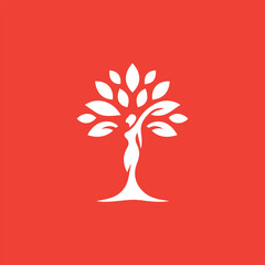 feminine silhouette woman integrated with a stylized tree logo design symbolizing harmony and nature