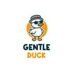  cool cartoon duck wearing sunglasses and a hat.Playful Fun Gentle Duck Logo Design