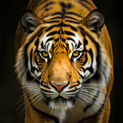 Head of a wild tiger on defocused blackground