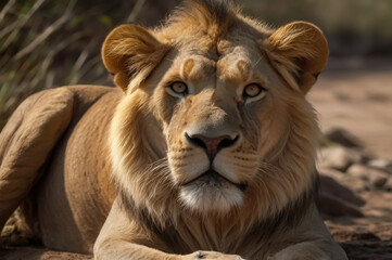 Fototapeta premium Lion king in natural background . King of jungle