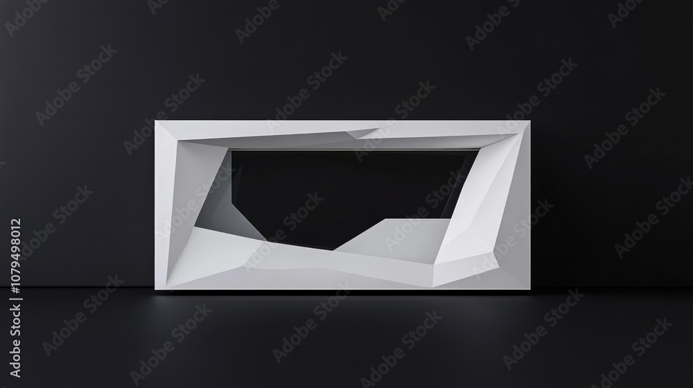 Leinwandbilder minimalistic white wood showcase featuring abstract geometric shapes on a black background front vie