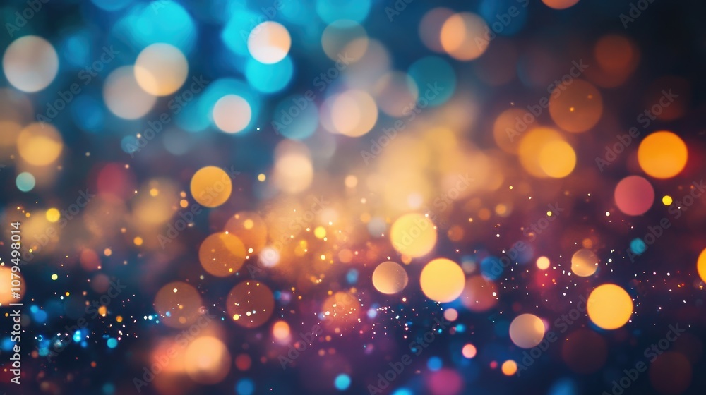 Poster Vibrant bokeh lights creating a sparkling dynamic atmosphere in a wide angle perspective