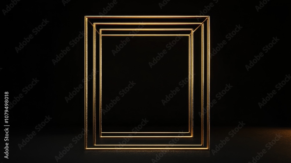 Poster Elegant metal frames with a minimalist design stand out against a black backdrop emphasizing the intricate details of the golden material