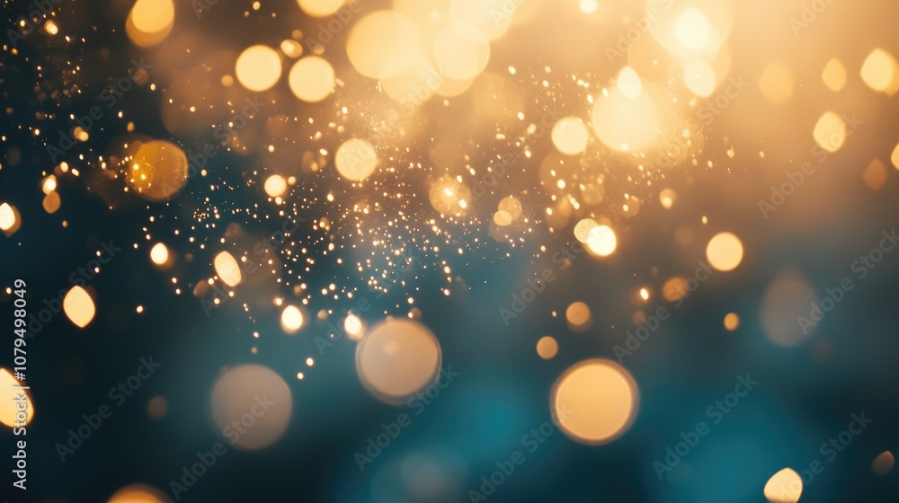 Poster Vintage fireworks in gold and blue with bokeh effects creating an abstract holiday background with ample copy space