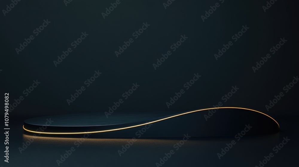 Poster Minimalist dark podium mockup featuring a golden line Abstract background composition with a 3D rendering of a geometric platform shape for product display isolated for emphasis
