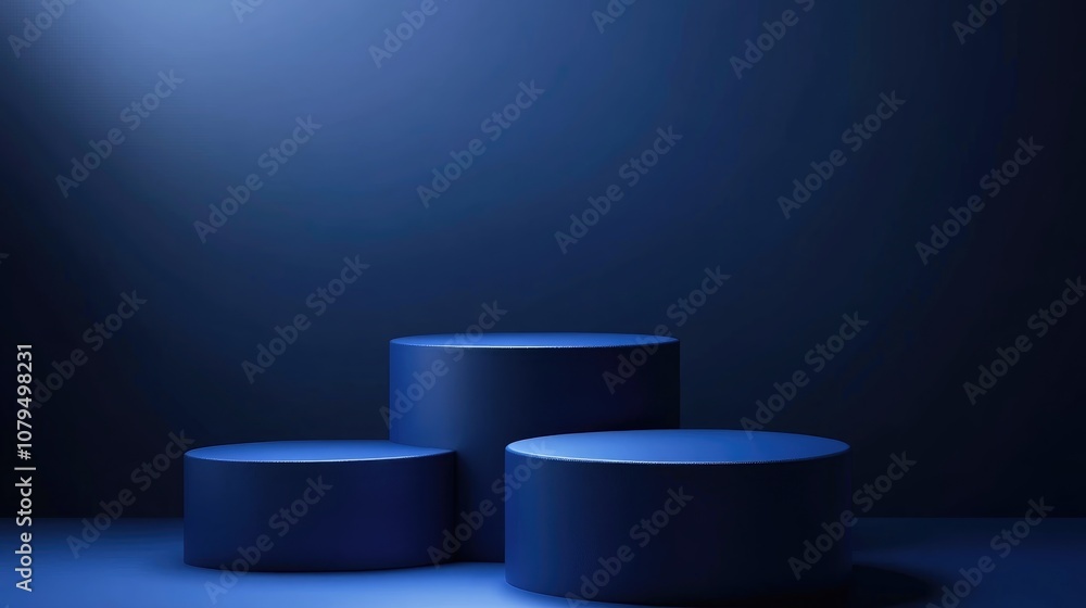 Poster 3D blue cylindrical podium with a minimalist studio backdrop Abstract geometric shape illustration rendering Display for technology products