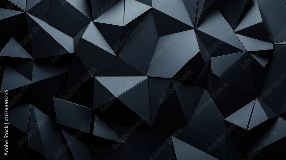 Poster black polygonal surface featuring triangular pyramids on a contemporary dark background