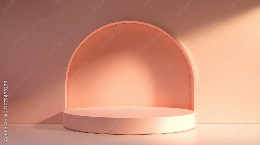 Poster 3D rendering of a pink minimal podium display mockup for product presentation featuring geometric shapes