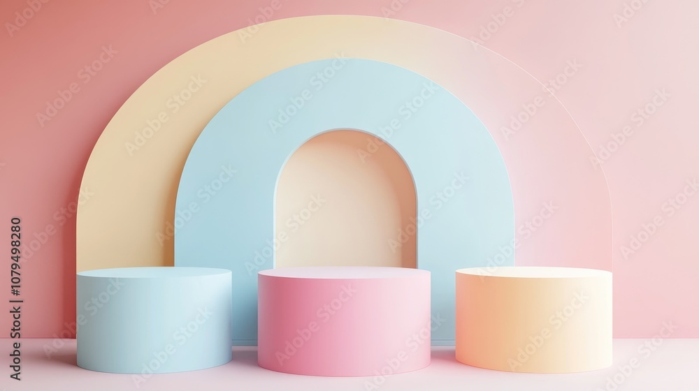 Poster Abstract geometric shapes in soft pastel colors minimal design for product display podium 3D render 3D illustration