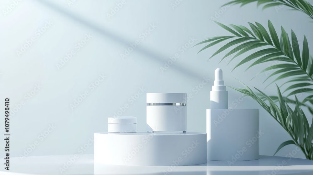 Poster White podium with a reflective background for showcasing a cosmetic product featuring an empty display in 3D rendering