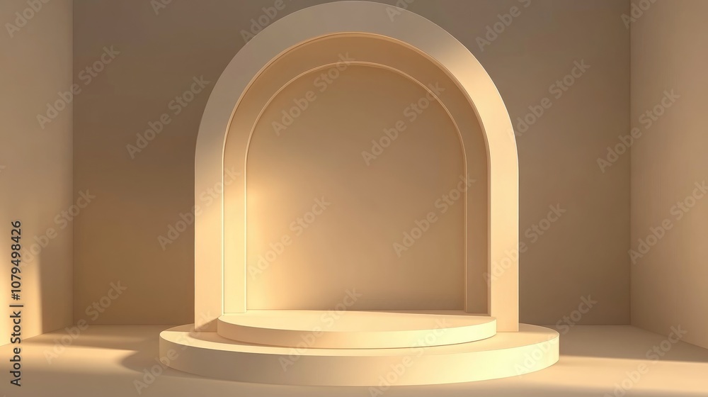 Leinwandbilder abstract column podium with an arch backdrop the minimalist victory pedestal design in 3d rendering
