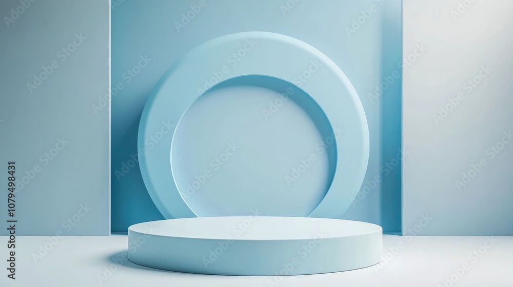 Poster Abstract blue background featuring a geometric podium for product display modern minimalistic design 3D rendering
