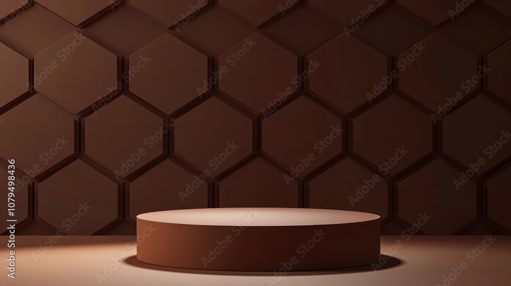 Poster 3d dark brown hexagon podium with a minimal studio backdrop abstract geometric shape rendering suita