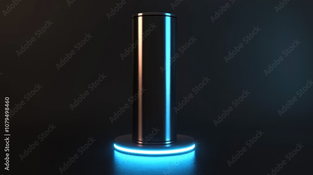 Poster illuminated cylinder display stand 3d rendering