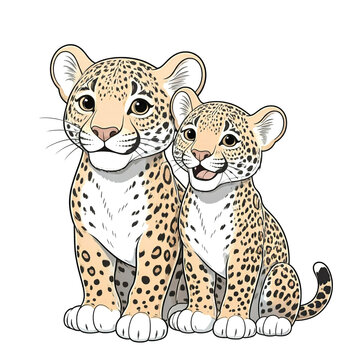 two cartoon leopards sitting together clip art preview