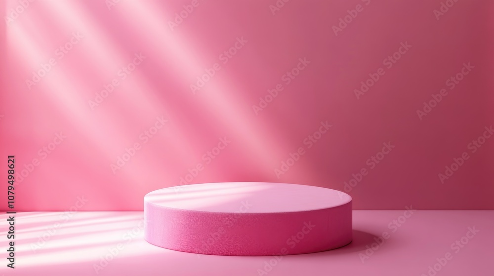 Aufkleber 3D rendering of a minimalistic blank podium featuring a romantic theme Display stand for product showcase mockup Cylindrical stage in a lovely pink hue with a simple design Charming background
