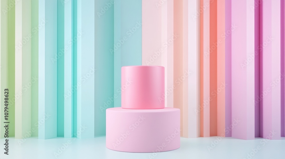Aufkleber 3d illustration of a geometric pastel cylinder podium for showcasing cosmetic products mockup design