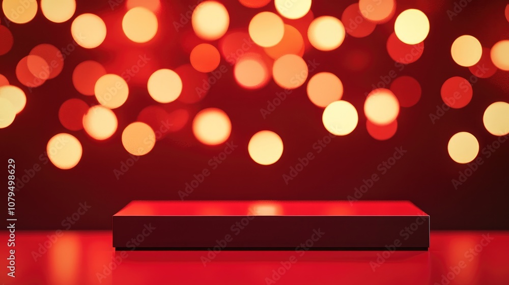 Poster contemporary dark red podium for displaying products box shaped pedestal with a red background unocc