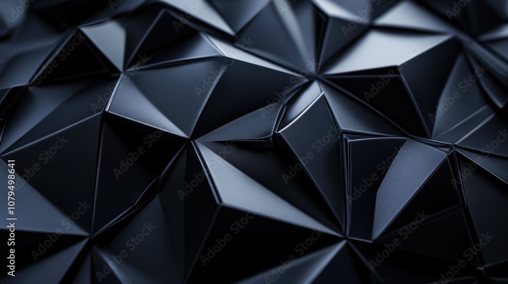 Poster black polygonal surface featuring triangular pyramids on a contemporary dark background