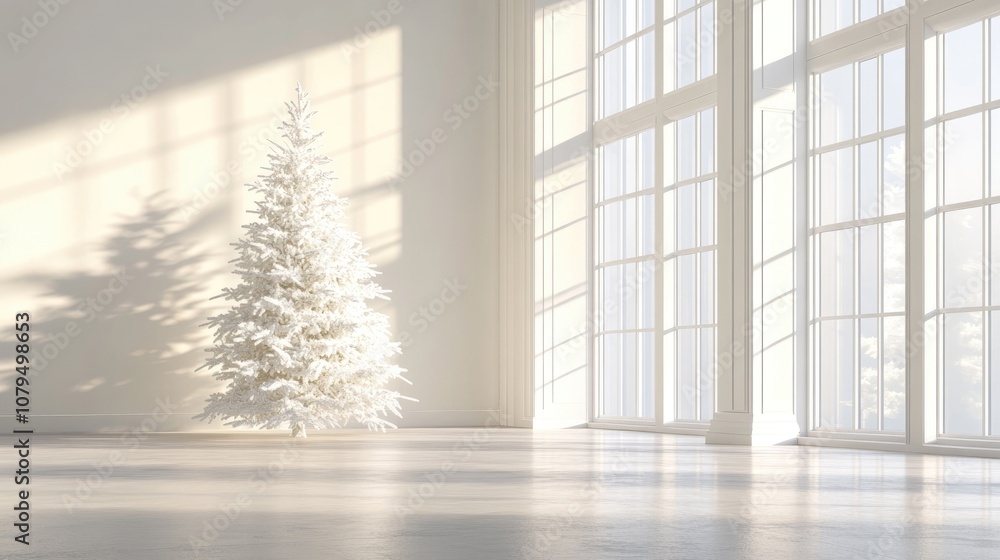 Aufkleber 3d render of a white christmas tree in an indoor setting