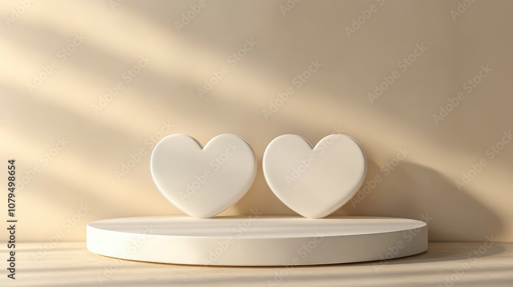 Poster Minimal heart shaped background mockup podium Pedestal setup for product display 3D rendering