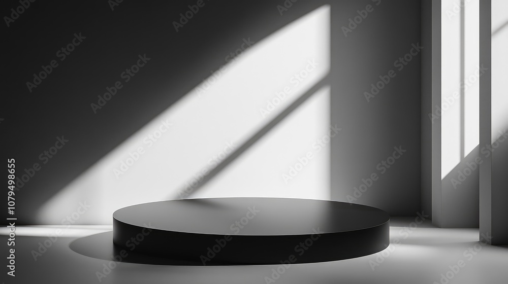 Poster Abstract 3D render featuring a mock up podium for showcasing products highlighting a minimalist concept with a geometric background