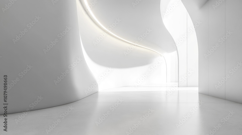 Leinwandbilder abstract white space featuring a curved wall modern empty showroom with flooring conceptual backgrou