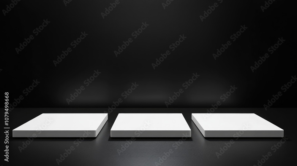 Leinwandbilder vignette depiction of four white square platforms on a black background studio setting 3d render
