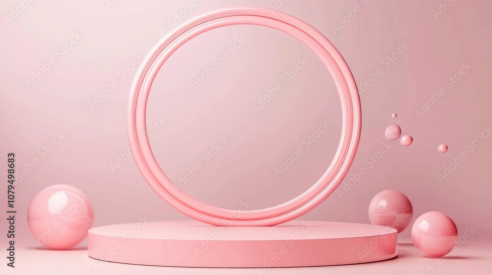 Poster 3D abstract rendering of a pink platform designed for product display featuring an empty podium suitable for an awards ceremony intended for showcasing and promoting various products against a pas