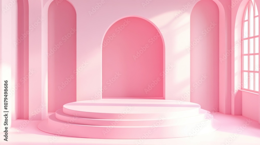 Aufkleber 3d abstract rendering of a pink platform designed for product displays featuring an empty podium for