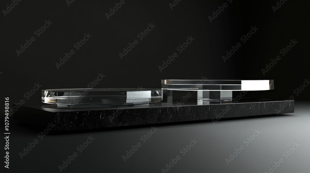 Poster 3d display stand and product presentation platform featuring podiums crystal glazing and a transpare