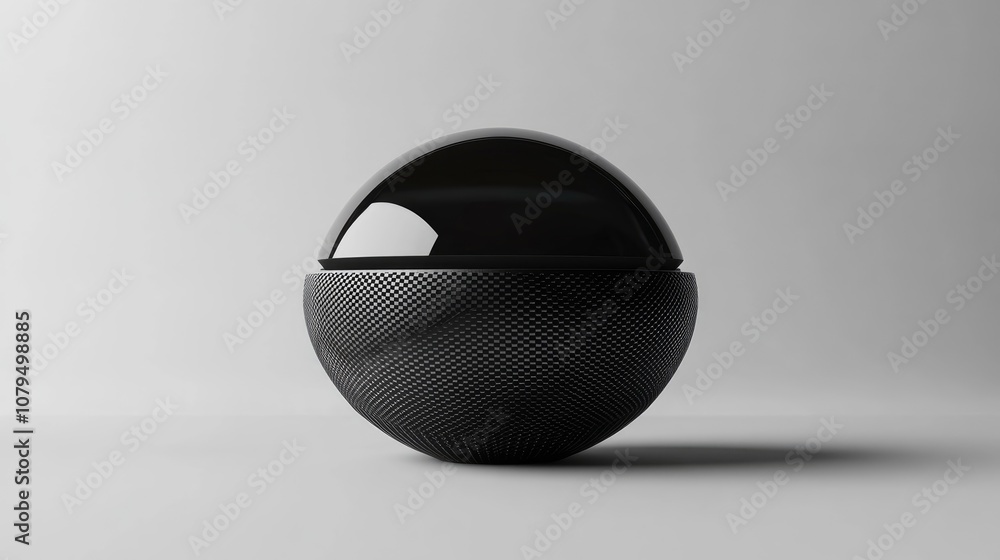 Poster 3d geometric black metallic half sphere design with realistic rendering