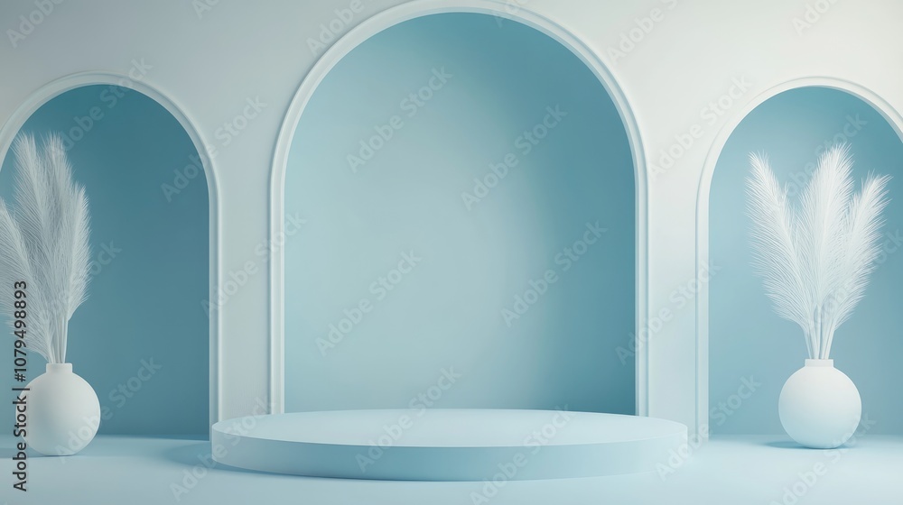 Aufkleber Abstract 3D render showcasing a mock up podium for product display featuring a minimal geometric background